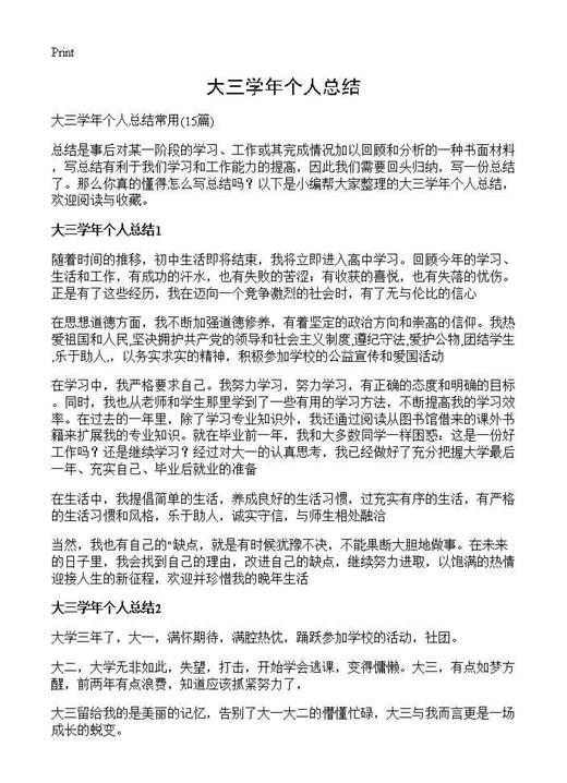 大三学年个人总结