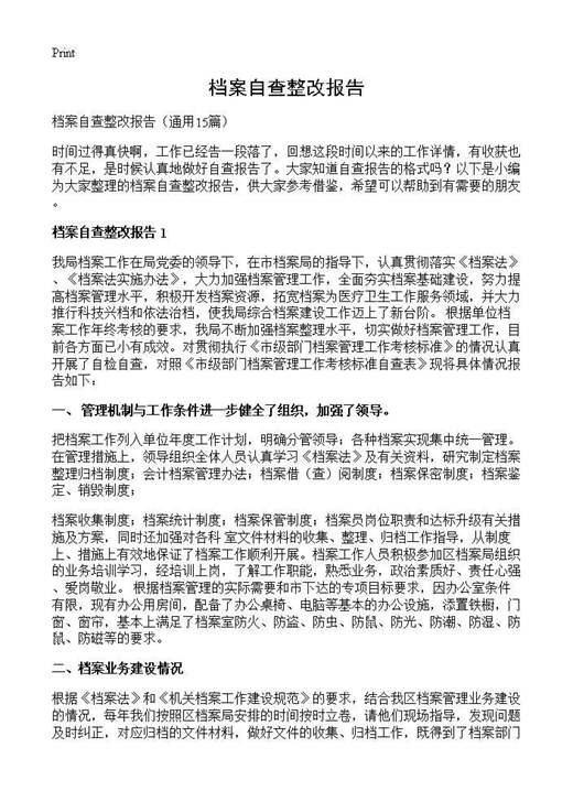 档案自查整改报告