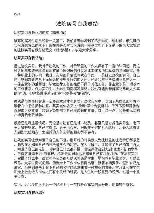 法院实习自我总结