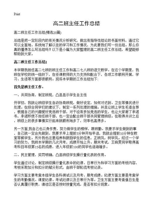 高二班主任工作总结