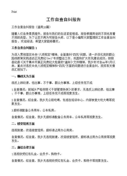 工作自查自纠报告