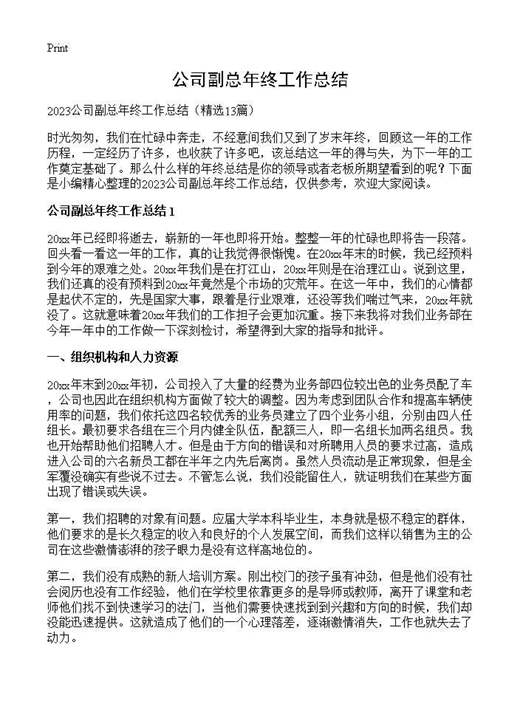 公司副总年终工作总结