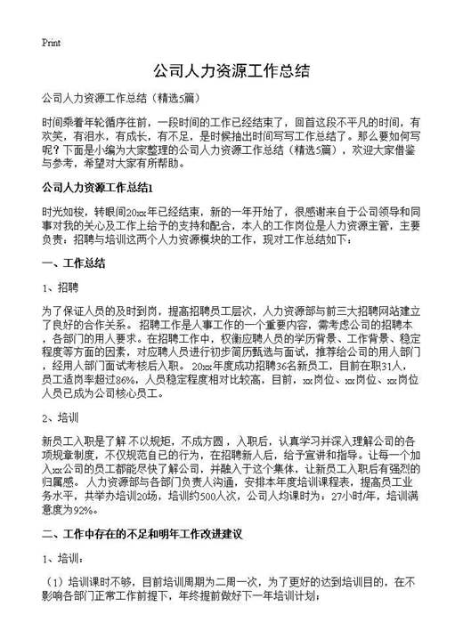 公司人力资源工作总结