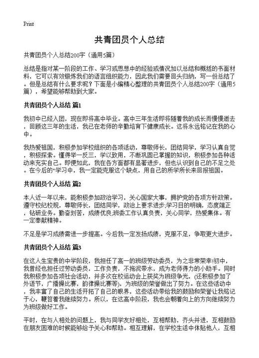 共青团员个人总结