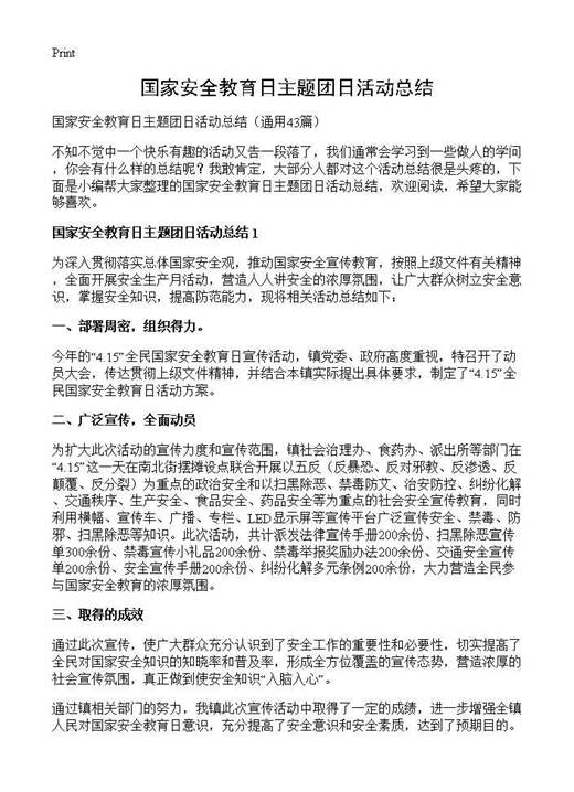 国家安全教育日主题团日活动总结