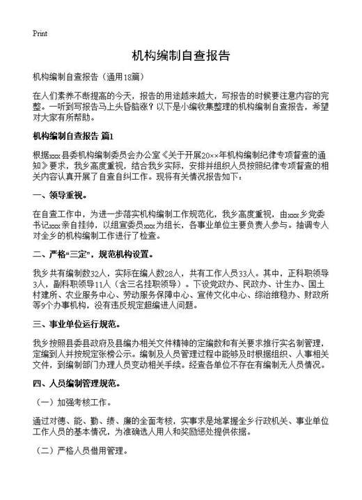 机构编制自查报告