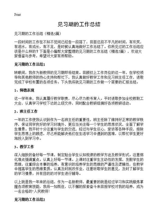 见习期的工作总结