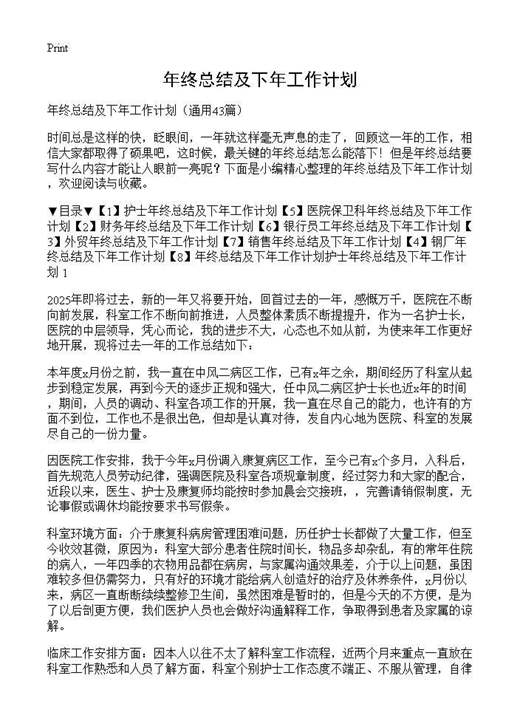 年终总结及下年工作计划