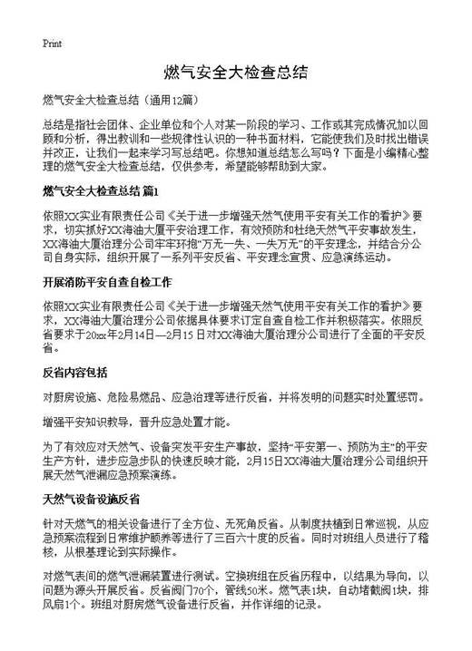 燃气安全大检查总结