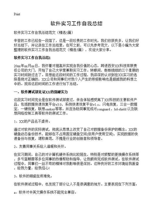 软件实习工作自我总结