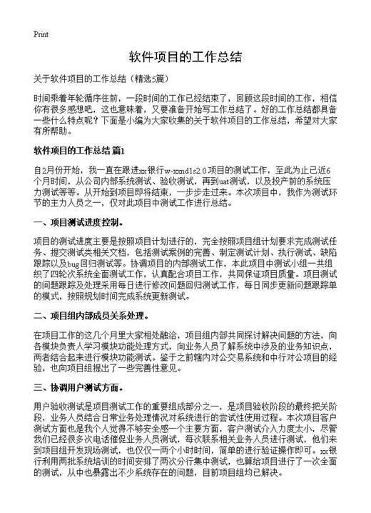 软件项目的工作总结