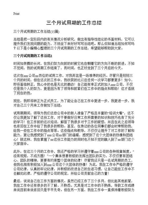 三个月试用期的工作总结