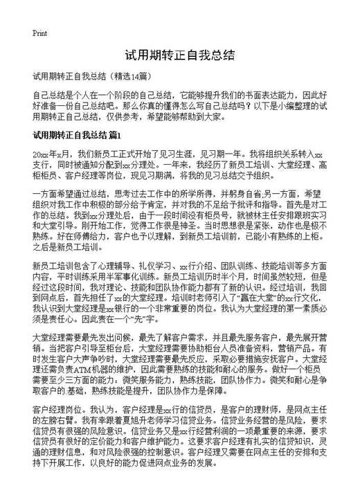 试用期转正自我总结