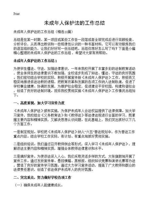 未成年人保护法的工作总结