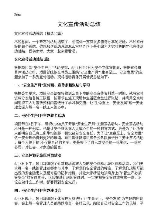 文化宣传活动总结