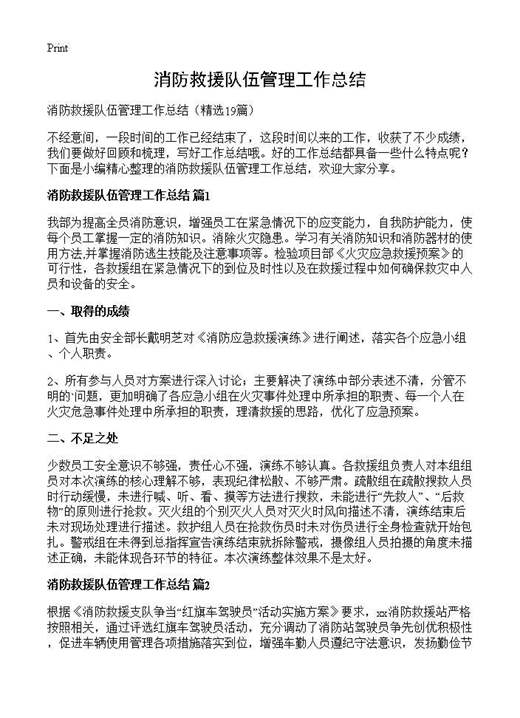 消防救援队伍管理工作总结