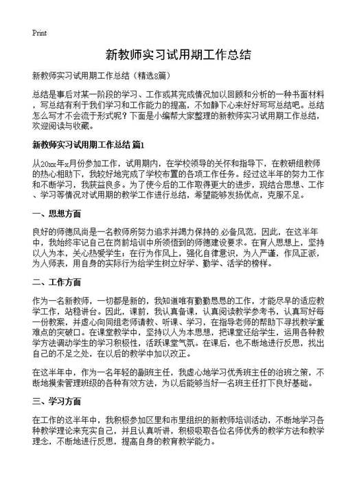 新教师实习试用期工作总结
