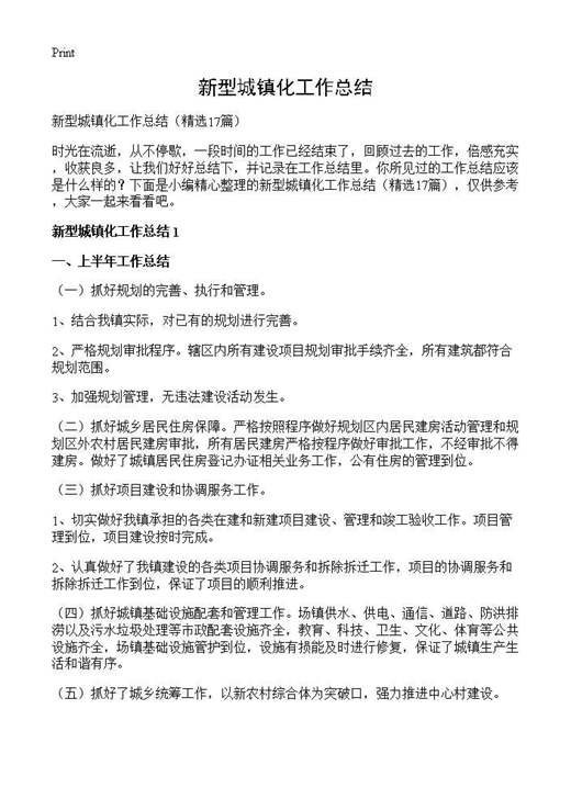 新型城镇化工作总结