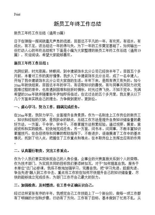 新员工年终工作总结