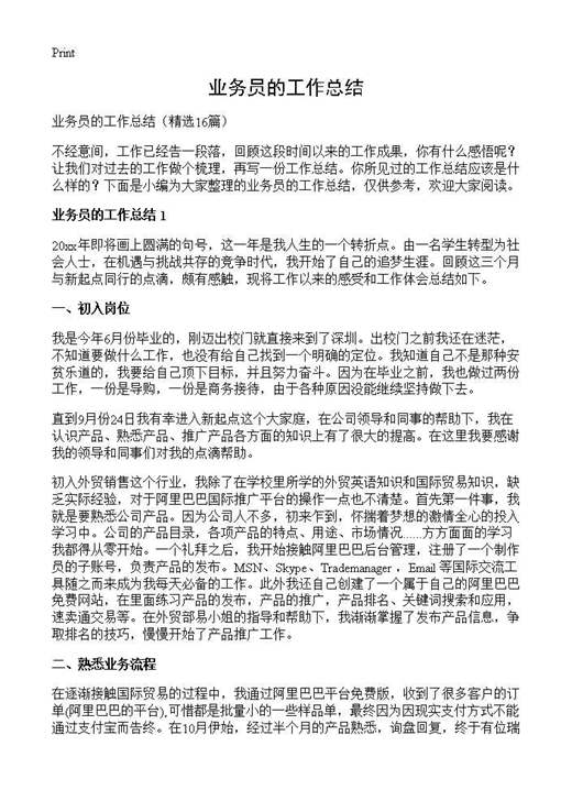 业务员的工作总结