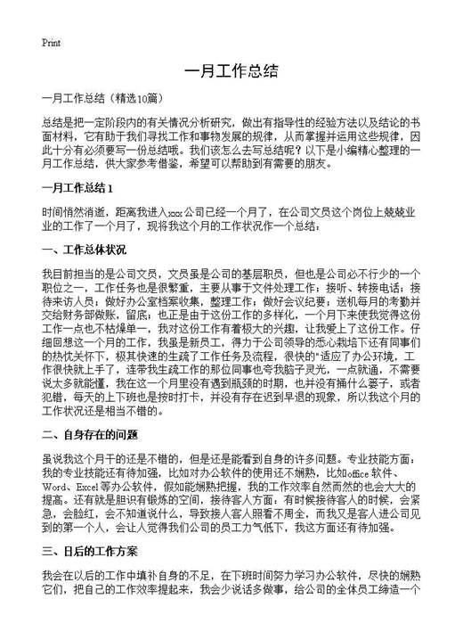 一月工作总结