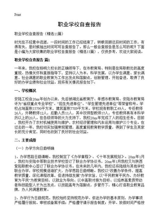职业学校自查报告