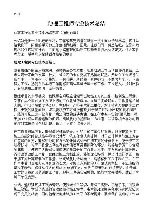 助理工程师专业技术总结
