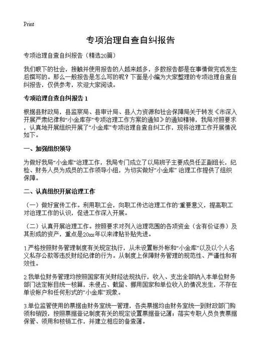 专项治理自查自纠报告