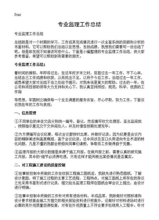 专业监理工作总结