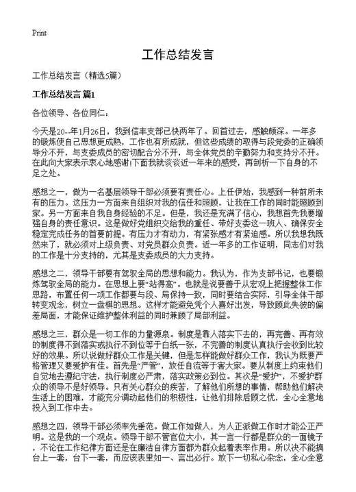工作总结发言