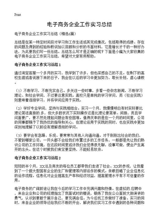 电子商务企业工作实习总结