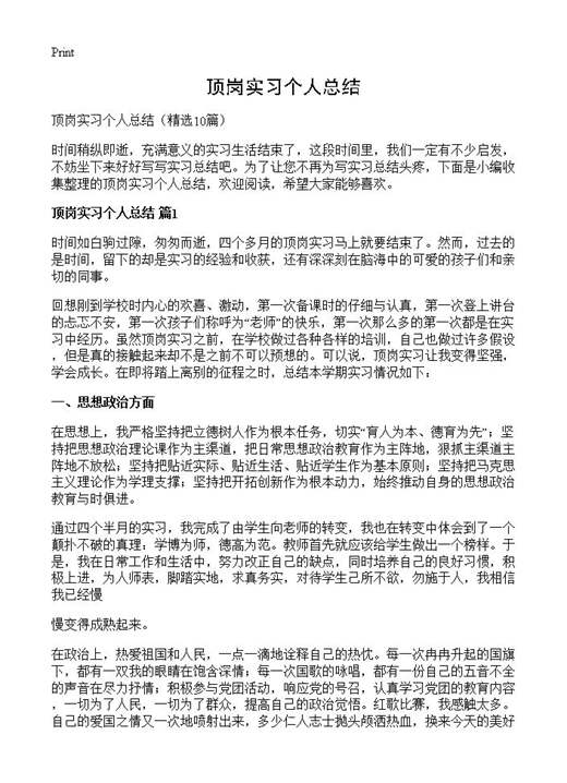 顶岗实习个人总结