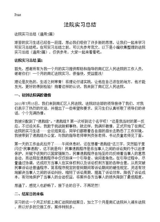 法院实习总结