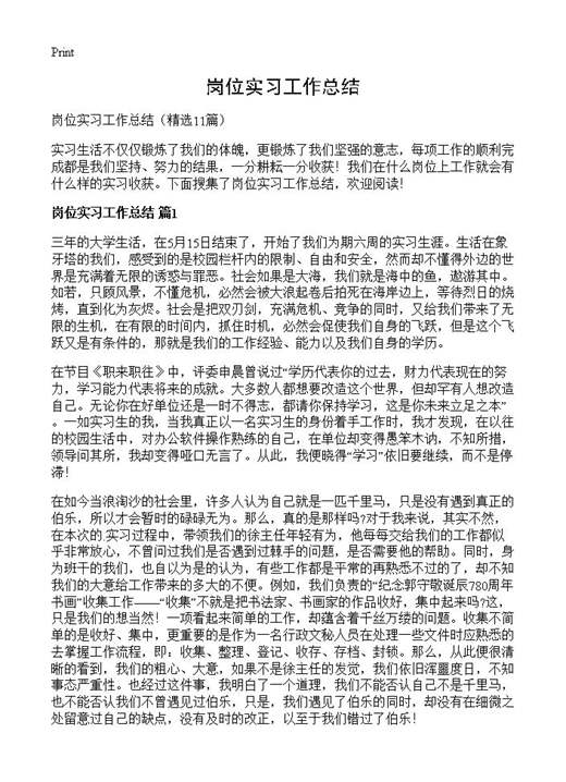 岗位实习工作总结