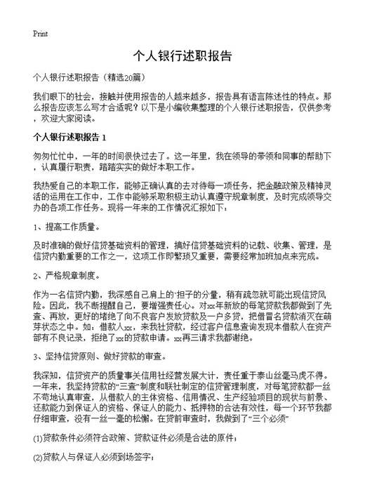 个人银行述职报告