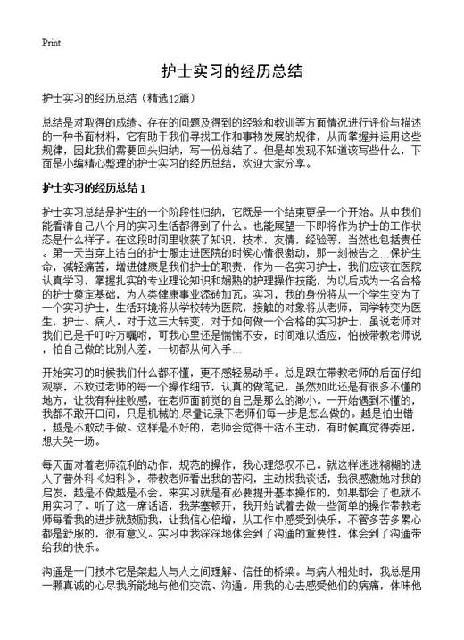 护士实习的经历总结