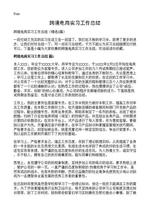 跨境电商实习工作总结