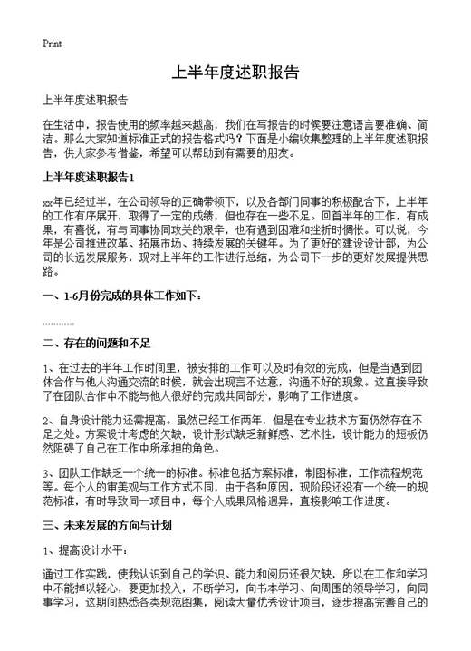 上半年度述职报告