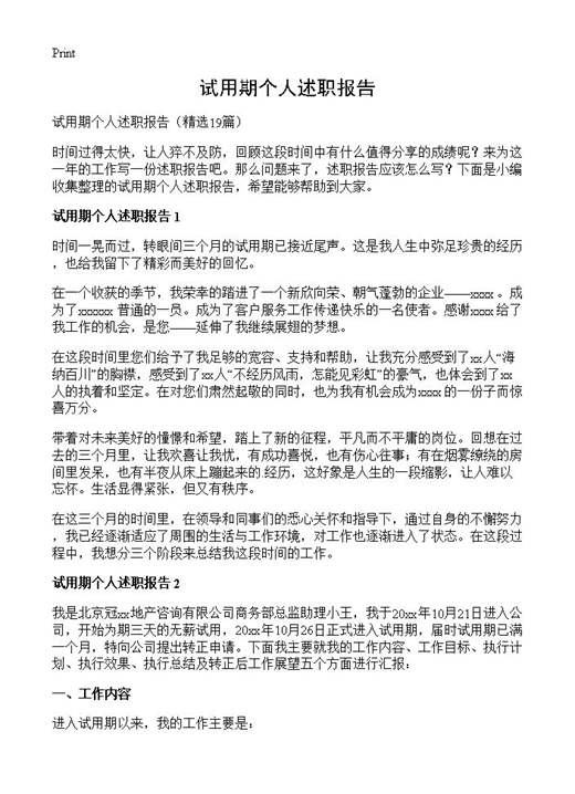 试用期个人述职报告