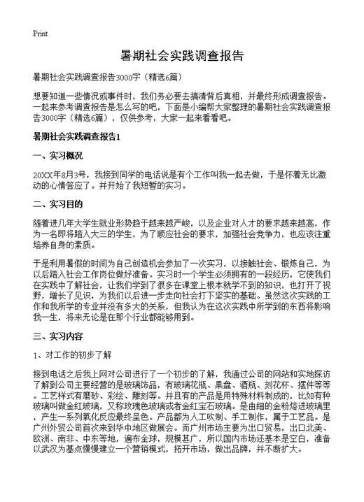 暑期社会实践调查报告