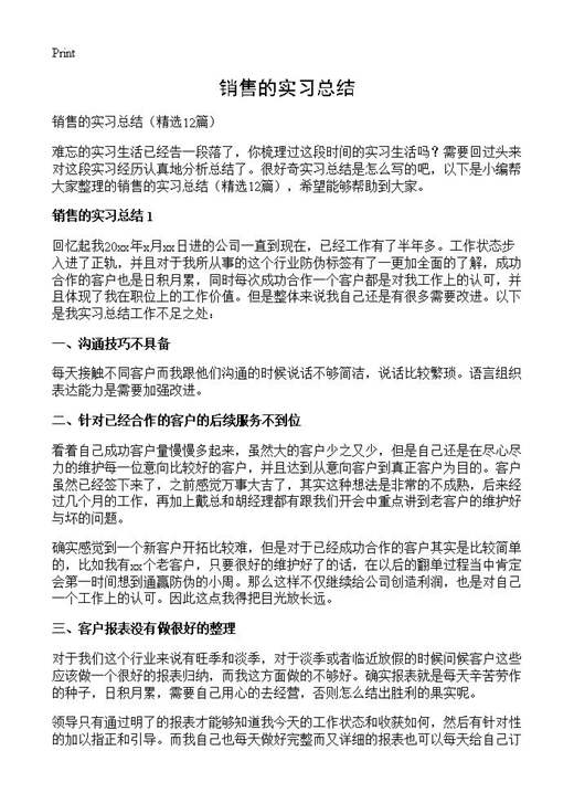 销售的实习总结