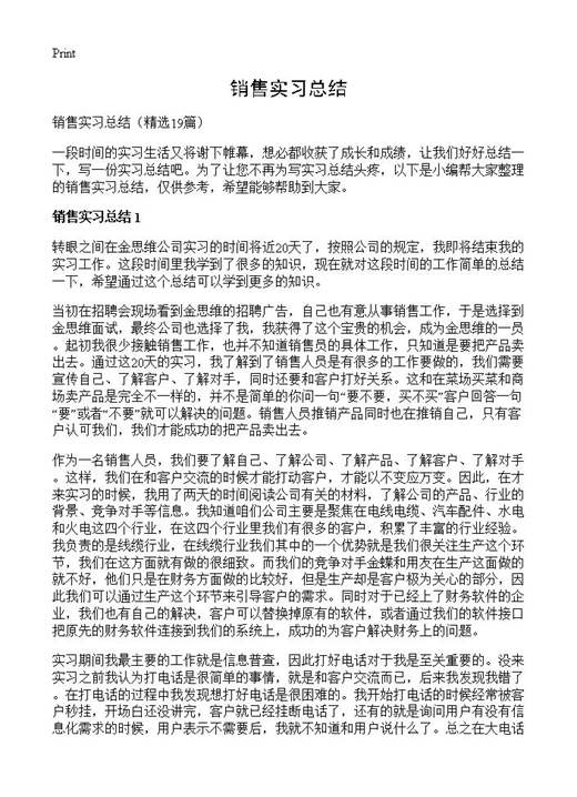 销售实习总结