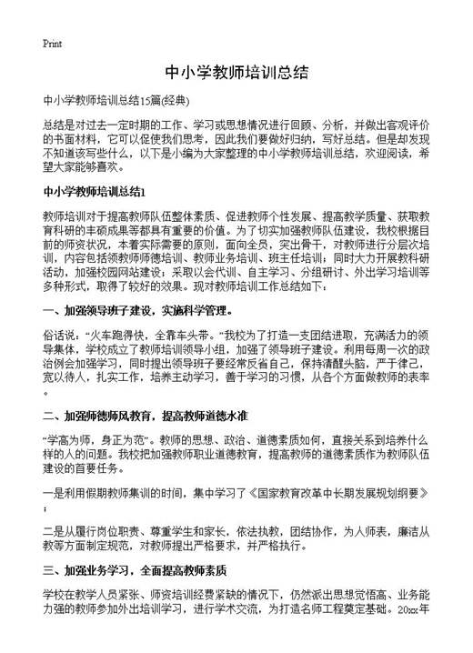 中小学教师培训总结