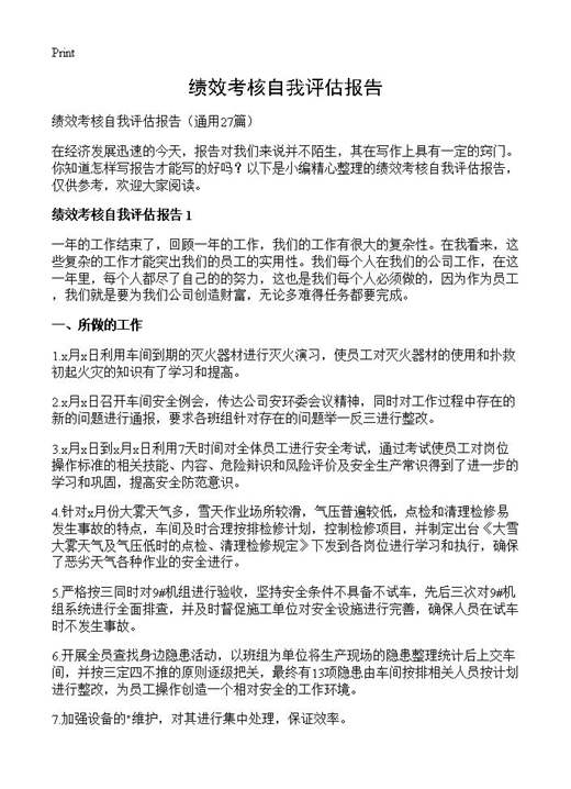 绩效考核自我评估报告