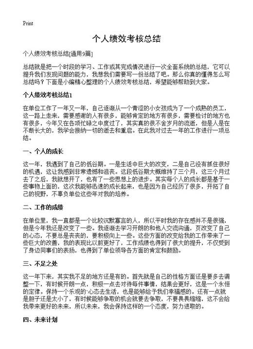 个人绩效考核总结