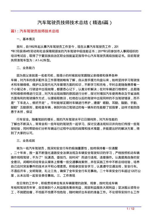 汽车驾驶员技师技术总结