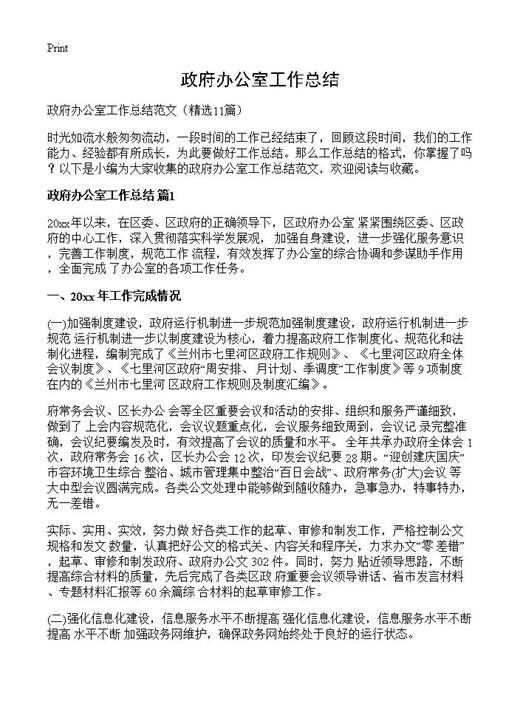 政府办公室工作总结