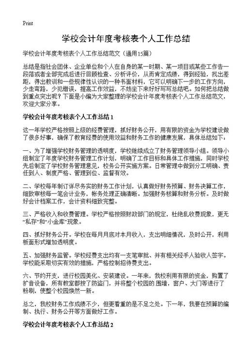 学校会计年度考核表个人工作总结