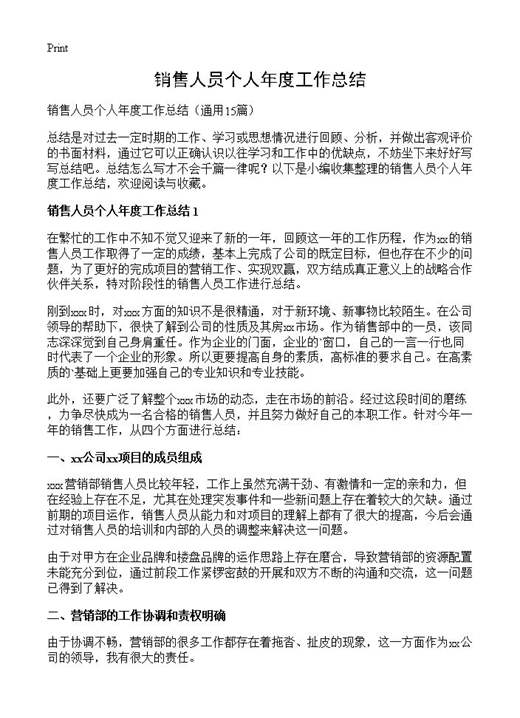 销售人员个人年度工作总结