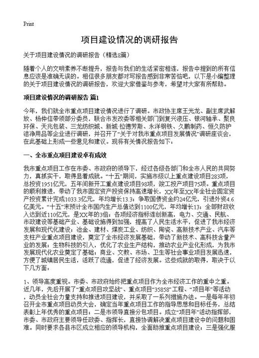 项目建设情况的调研报告